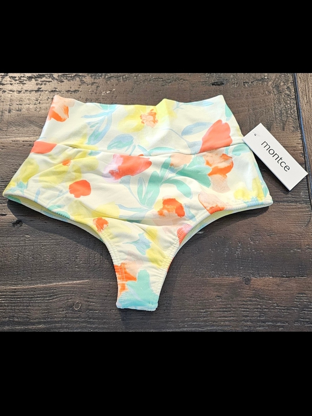 Montce Pastel Watercolor High-Waist Bikini Bottoms - Coral, Mint, Lemon